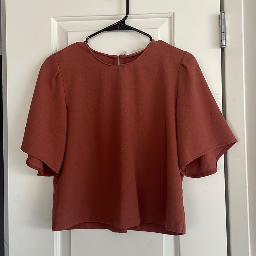 Elodie Rust Orange Crop Top with Pleated Sleeves